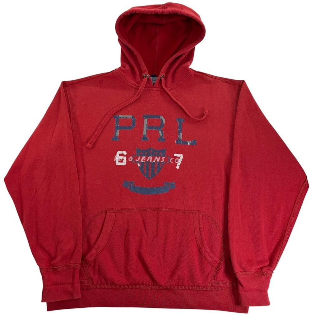 Vintage Polo Jeans Ralph Lauren Hoodie Men's Medium Red Shield Logo Sweatshirt